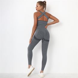 Sexy beauty back Yoga Tight-fitting Fitness Suit Women Sports Running junpsuit Workout Sets sport jumpsuit 210813