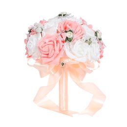 Pink Artificial Bridal Bouquet Bride Wedding Flowers Ribbon Handle Romantic Buque De Noiva 6 Colours W5581