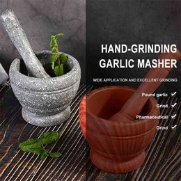 Mortar Pestle Spice Crusher Manual Mash Garlic Herbs Pepper Grinder Household Masher Pot for Kitchen Utensils 210712