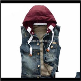 Vests Outerwear & Coats Clothing Apparel Drop Delivery 2021 Mens Denim Slim Fit Korean Sleeveless Jacket W/Hat Cowboy Men Vest Washed Jeans M