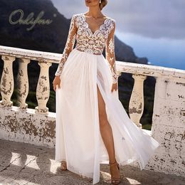 Summer High Slit Maxi Elegant Women Night Chiffon White Long Tulle Party Dress 210415