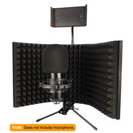 Microphone Isolation Shield Foldable Pop Philtre Broadcast Studio Mic Wind Screen Shield With Tripod And Phone Stand Plate