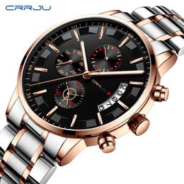 Top Brand CRRJU Luxury Men Fashion Business Watches Men's Quartz Date Clock Man Stainless Steel Wrist Watch Relogio Masculino 210517