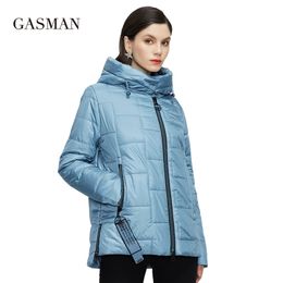 GASMAN Women's spring jacket Short fashion Stand-up Collar hooded fashion casual Coat Women parka Warm outwear 81855 210819