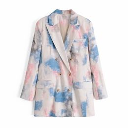 vintage women stylish tie dye long blazers fashion ladies elegant suits jacket female chic suit casual girls jackets 210527