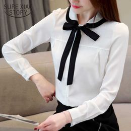 women blouse chiffon fashion spring Doll Collar female t long sleeved white blouse women tops shirts office blusas 1995 50 210528