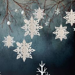 6pcs/set Festival Christmas Decor Paper 3D Snowflake String Pendant Wedding Mall Shop Window Hanging Snowflake Drop Ornaments