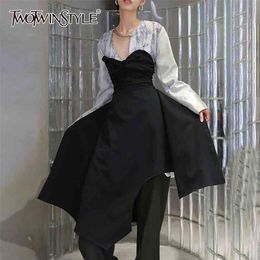 Asymmetrical Lace Up Dress For Women Strapless Sleeveless High Waist Black Dresses Female Fashion Clothing 210520