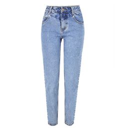 High Waist Jeans Women Ankle-Length Cowboy Light Wash Streetwear Cotton Blue Straight Denim Pants Spring Women's Clothing 210625