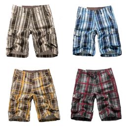 Summer 100% Cotton Plaid Casual Shorts Men High Quality Cargo Men Shorts Beach Male Shorts High quality Plus Size 36 38 X0628