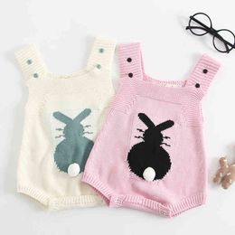 born Boys Girls Lovely Rabbit Braces Jumpsuits Clothes Spring Autumn Baby Rompers Knitted Children Romper 210429