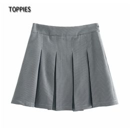 Toppies Vintage Plaid Pleated Skirts Women Sexy Mini Skirts Formal Houndstooth Office Ladies Clothes 210412