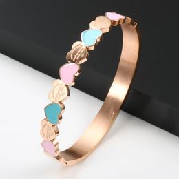 Bangle Gold Colour Blue and Pink Enamel Forever Love Heart Charm Bangle&bracelet for Women Girlfriend Promise Wedding Jewellry Gifts Bangl 840