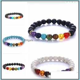 Beaded, Strands Bracelets Jewelry 7 Chakra Bracelet Men Black Lava Healing Nce Beads Reiki Buddha Prayer Natural Stone Yoga For Women Drop D