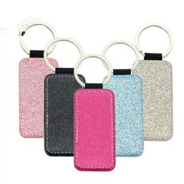 Sublimação Blanks Keychain Glitter Keychain PU Couro Chaveiro Cabeceiro Transferência de Calor Keyring Rodada Coração Retângulo Quadrado Costume 0222