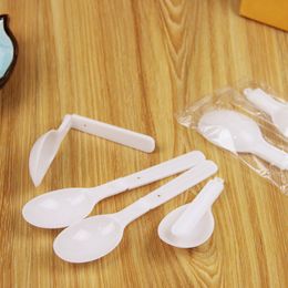 5000pcs Disposable Plastic White Scoop Folding Spoon Ice Cream Pudding Scoop With Individual Package DH8575