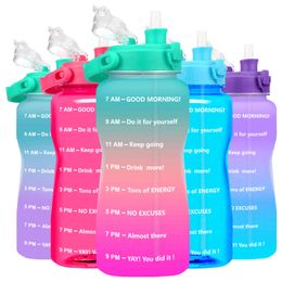 Quifit Gallon Water Bottle with Straw 3.8 & 2 Litre Large Capacity Tritan BPA Free Motivational Quote Time Marker Fitness Jugs