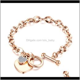 Diamond Zirconia Heart Charms Fashion Designer 316L Stainless Steel Link Chain Jewelry For Woman Girls Gifts Rose 9Yen6 Charm Bracelet