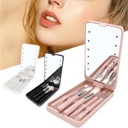 -Kompakte Spiegel LED Makeup Kosmetikspiegel Aufbewahrungsbox Pinsel Glühen in leichten Reisenklappen