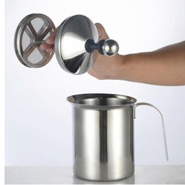 Household Stainless Steel Manual Milk Frother Double Mesh Coffee tool Cappuccino Foaming Creamer (400ML) new a12