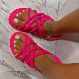 Women Rope Sandals 2021 Summer Woman Weave Cross Strip Flats Ladies Casual Beach Shoes Female Footwear Plus Size 35-43