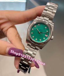 New Classic Women Quartz Watches Waterproof Stainless Steel Geometric diamond Wristwatch Silver Green Dial 31mm