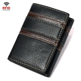 Genuine Leather Wallet Man Purse Minimalism Wallet Blocking 3 Fold Vertical Mini Business Card Holder Men