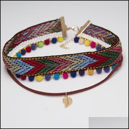 Chokers Necklaces & Pendants Jewelryhandmade Bohemia Women Girls Woven Plush Ball Pendant Ethnic Collar Choker Necklace Drop Delivery 2021 U