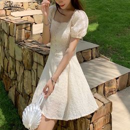 A Line Slim Dresses Summer Autumn Chiffon Women Empire Puff Sleeve Embroidery Solid Vintage Fairy Lady Vestido 10258 210508