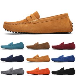 Newest Non-Brand men casual suede shoes black dark blue wine red gray orange green brown mens slip on lazy Leather shoe 38-45