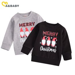 0-4Y ChristmasToddler Infant Baby Kid Boy Girl Long Sleeve Sweatshirts Casual Santa Letter Print Xmas Clothes 210515