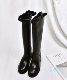 Woman Fashion Black Knee High Boots Shoes 2018 Ladies Dress Genuine Leather Motorcycle Boots Shoes Autumn Runway Knight Boots 30210