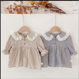 Gril long-sleeved plaid Bodysuits baby doll collar princess s climbing clothes girl 210702