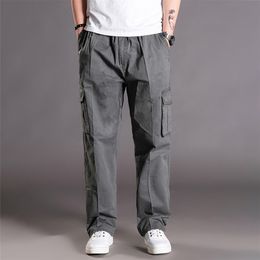 Thoshine Brand Spring Autumn Men Casual Cargo Pants 95% Cotton Multiple Pockets Male Thin Trousers Loose Plus Size Oversize 210715