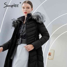 Elegant slim office lady winter long fashion puffer jacket women Casual zipper warm parka coat female 210414