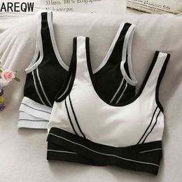 Korean of Contrast Stitching Outer Wear Sports Bra Women Small Chest Strap Chest Pad Beautiful Back Camisole 210507