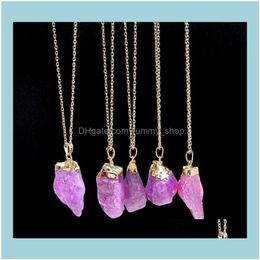 Necklaces & Pendants Jewelry Irregar Rec Natural Purple Quartz Gem Stone Crystal Pendant Necklace For Women Drop Delivery 2021 Qadv0