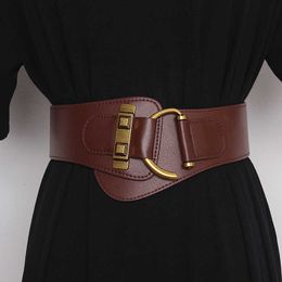 Fashion Wide Genuine Leather Belt Corset Belt Women Big Gold Colour Pin Buckle Waistband Female Waist Belt Dress Decorative Q0625