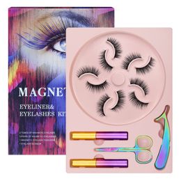 5D Magnetic Eyelashes Lashes Magic Eyelash Natural Look With Eyeliner Kit 2 Magnetic-Eyeliner 5 Pairs Magnetic-Eyelashes Scissors Curler set No Glue Need