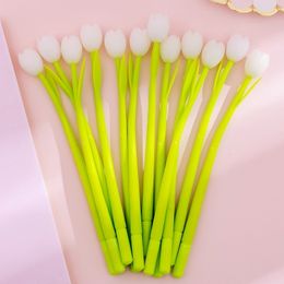 20 Pcs Creative Tulip Silicone Flower Gel Pen Small Fresh Cute Student Examination Sign Pen Stationary Pens 210330
