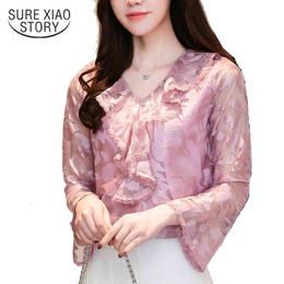 arrival autumn blouse lace shirt women's long sleeve office lady's tops women 826E 30 210506