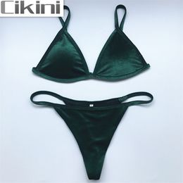 Cikini Velvet Bikini Set Brand Style Beach Swimsuit Women Sexy Sport Backless Solid Color Summe 210629