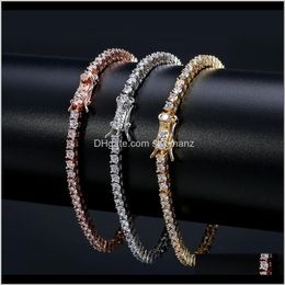 Link, Chain Bracelets Jewellery Drop Delivery 2021 Tennis Chains Hip-Hop Tide Mens Tiny Zircons M Bracelet Bling Three Colour Frnou