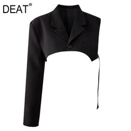 Women Black Asymmetrical Single Button Blazer Notched Long Sleeve Loose Fit Jacket Fashion Tide Summer 7D1967 210421