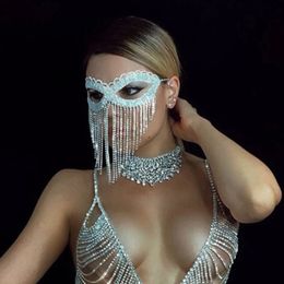 Fashion luxury Rhinestone tassel eye women BLING crystal masquerade mask cover face accessories Jewellery