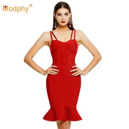 Autumn Women'S Sexy Spaghetti Strap Ruffle Dress Red Yellow Bodycon Bandage Celebrity Runway Party Vestidos 210527