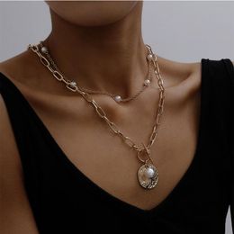 Pendant Necklaces Punk Baroque Pearl Multi Chain Necklace For Women Geometry Beads Lariat Long Wedding Collar Gothic Jewellery