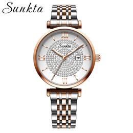 SUNKTA Women Luxury Brand Watch Casual Dress Quartz Lady Waterproof Wristwatch Female Diamond Watches Clock Gift Reloj Mujer 210517