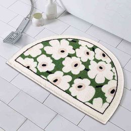 Bath Rug Bathroom Non-slip Doormat Semi-Circular Absorbent Floor Mat Plush Bedroom Kitchen Entrance Carpet Bathtub Side Foot Pad 211109