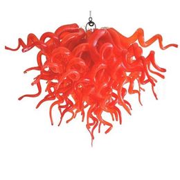 LED Glass Pendant Lamp Ceiling Light Red Colour 24 Inches Staircase Hotel Restaurant Dining Room Chandelier Lights Bulb Included